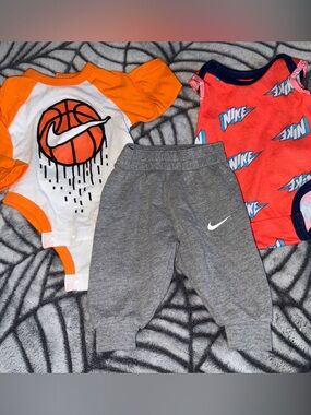 Nike Newborn Baby Basketball Bodysuit w/ Grey Joggers + Red/Navy Bodysuit, NWOT